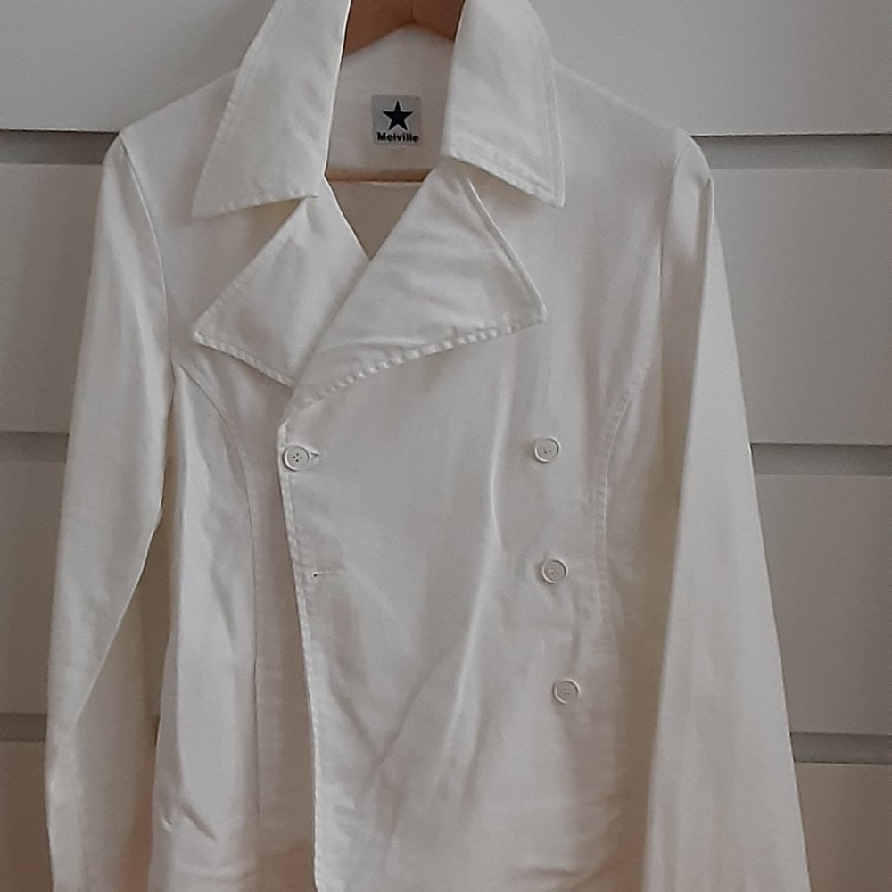 Melville white stretch cotton DB Peacoat style jacket size M - Italy